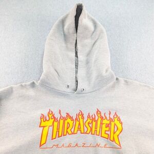 Thrasher Magazine Flame Logo Hoodie Gray Skateboard Sweatshirt Mens M 22x25